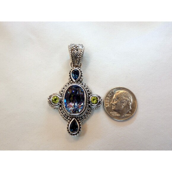 SARDA Bali Signed Sterling Silver Mystic Topaz-Peridot-London Topaz Pendant - Picture 10 of 12